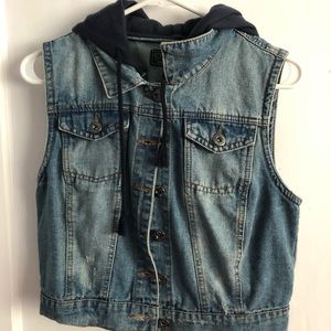 hooded denim vest